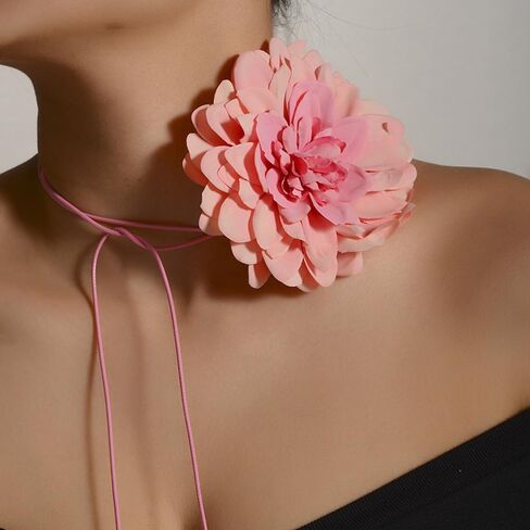Artificial Flower Long Rope Wrap Necklace Handmade Vintage Floral Bow Tie Necklace Leather String Layered Y Necklace for Women Bridal Wedding Jewelry Gift in Saudi Arabia