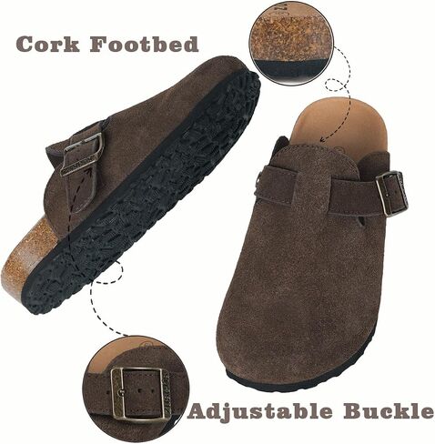 Kids Suede Clogs Boys Girls Cork Footbed Potato Shoes Classic Slip On Leather Mules Children Indoor Outdoor Sandals with Adjustable Buckle in Saudi Arabia