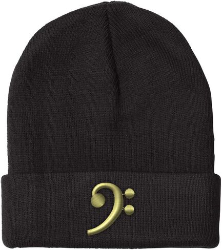 Custom Beanies for Men Black Bass Clef Gold Embroidery Music Winter Hats for Women Acrylic Skull Cap 1 Size in Kuwait