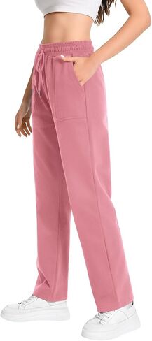 Auriviz Widen Waistband Sweat Pants for Women Exposed Pockets Lounge Sweatpants Straight Leg Pants 29’’ Inseam in Saudi Arabia
