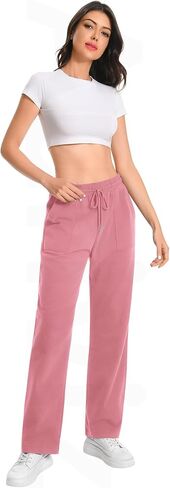 Auriviz Widen Waistband Sweat Pants for Women Exposed Pockets Lounge Sweatpants Straight Leg Pants 29’’ Inseam in Saudi Arabia
