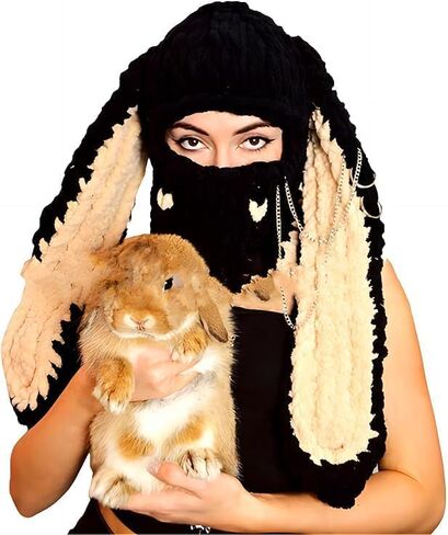 New Bunny Hat Contains Neck Gaiters and MasksWool Long Ear Mask Headwear Bunny Ear Beanie Bunny Ear Hat in Saudi Arabia