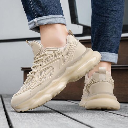 YCMM Casual Athletic Walking Shoes for Men Lace-Up Chunky Platform Dad Sneakers Breathable Mesh Comfortable Non-Slip Work Workout Shoes in Saudi Arabia