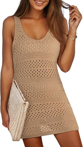Dokotoo Womens Swimwear Cover Ups 2024 Summer Crochet Hollow Out Knit Bathing Suit Beach Dresses in Saudi Arabia
