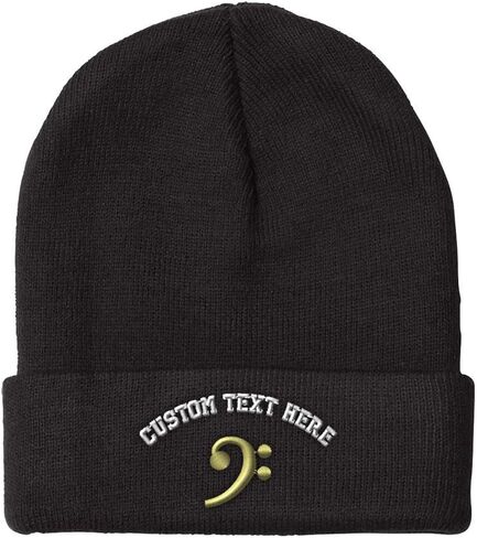 Custom Beanies for Men Black Bass Clef Gold Embroidery Music Winter Hats for Women Acrylic Skull Cap 1 Size in Kuwait