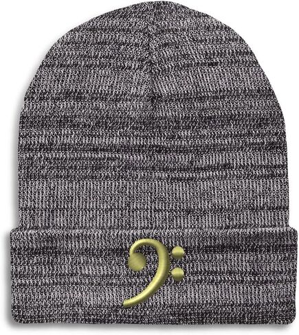 Custom Beanies for Men Black Bass Clef Gold Embroidery Music Winter Hats for Women Acrylic Skull Cap 1 Size in Kuwait