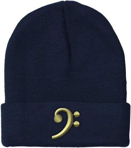 Custom Beanies for Men Black Bass Clef Gold Embroidery Music Winter Hats for Women Acrylic Skull Cap 1 Size in Kuwait