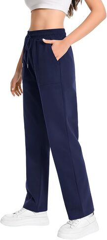 Auriviz Widen Waistband Sweat Pants for Women Exposed Pockets Lounge Sweatpants Straight Leg Pants 29’’ Inseam in Saudi Arabia