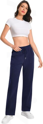 Auriviz Widen Waistband Sweat Pants for Women Exposed Pockets Lounge Sweatpants Straight Leg Pants 29’’ Inseam in Saudi Arabia