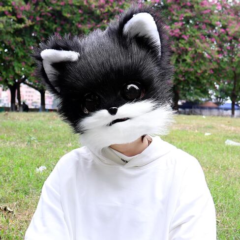 Furry Fursuit Cat Mask Faux Fur Therian Face Masks Costume Cosplay Animal for Party Halloween Christmas in Saudi Arabia