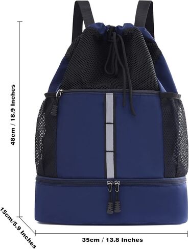 Drawstring Backpack, Water Resistant Sports Gym Bag with Wet Pocket, Shoes Compartment and Water Bottle Holder Pockets, Mesh String Bag with Front Pocket, Swim Bag for Men Women Sports(Purple) in Kuwait