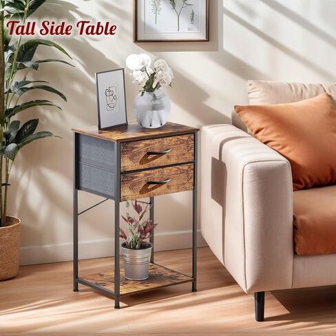 Small Printer Table for Home Office, 3-Tier Printer Stand with Drawer,Tall Side Table with Storage, Nightstands for Bedroom, End Table for Living Room in Saudi Arabia