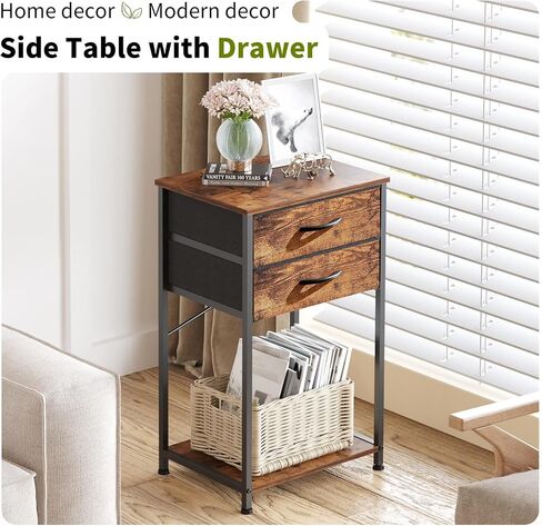Small Printer Table for Home Office, 3-Tier Printer Stand with Drawer,Tall Side Table with Storage, Nightstands for Bedroom, End Table for Living Room in Saudi Arabia