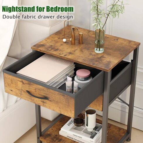 Small Printer Table for Home Office, 3-Tier Printer Stand with Drawer,Tall Side Table with Storage, Nightstands for Bedroom, End Table for Living Room in Saudi Arabia