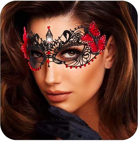 Masquerade Mask for Women Shiny Beads Butterfly Lace Mask Venetian Ball Party Mardi Gras Costume Eye Mask in Saudi Arabia
