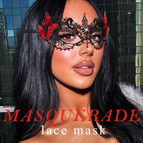 Masquerade Mask for Women Shiny Beads Butterfly Lace Mask Venetian Ball Party Mardi Gras Costume Eye Mask in Saudi Arabia