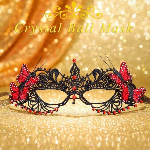 Masquerade Mask for Women Shiny Beads Butterfly Lace Mask Venetian Ball Party Mardi Gras Costume Eye Mask in Saudi Arabia