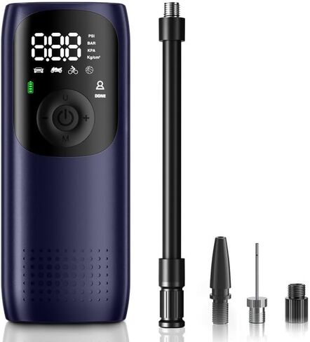 منفاخ إطارات KEPEAK ضاغط هواء محمول - مضخة هواء لإطارات السيارات، مضخة دراجة كهربائية 150 رطل لكل بوصة مربعة، منفاخ إطارات لاسلكي، إيقاف تلقائي، مضخة إطارات للسيارة والدراجة والدراجة النارية والكرة in Kuwait