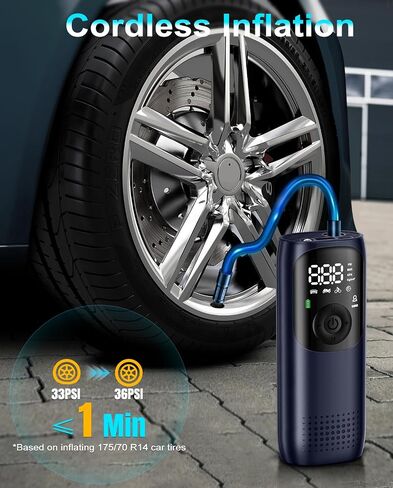 منفاخ إطارات KEPEAK ضاغط هواء محمول - مضخة هواء لإطارات السيارات، مضخة دراجة كهربائية 150 رطل لكل بوصة مربعة، منفاخ إطارات لاسلكي، إيقاف تلقائي، مضخة إطارات للسيارة والدراجة والدراجة النارية والكرة in Kuwait