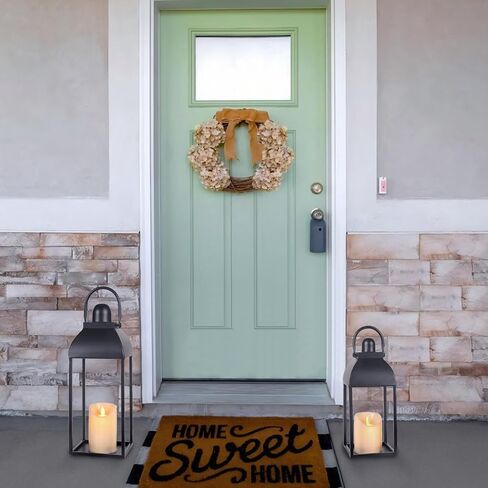 Lanterns Decorative Outdoor Indoor, Black Metal Outdoor Lanterns, 17'' 13'' Set of 2 Modern Farmhouse Candle Lantern for Home, Wedding, Patio, Porch, Mantel, Lantern Centerpieces in Saudi Arabia