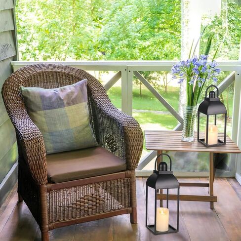 Lanterns Decorative Outdoor Indoor, Black Metal Outdoor Lanterns, 17'' 13'' Set of 2 Modern Farmhouse Candle Lantern for Home, Wedding, Patio, Porch, Mantel, Lantern Centerpieces in Saudi Arabia