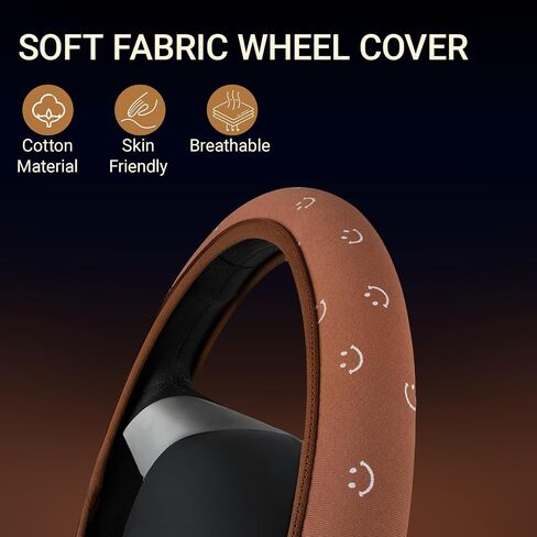 Soft Cloth Steering Wheel Cover Cute Black Fabric Car Wheel Covers Breathable Washable Car Accessory Cool in Summer Universal 14.5 15 Inch in Saudi Arabia