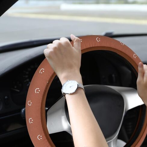 Soft Cloth Steering Wheel Cover Cute Black Fabric Car Wheel Covers Breathable Washable Car Accessory Cool in Summer Universal 14.5 15 Inch in Saudi Arabia