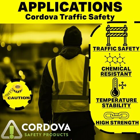 حزمة كبيرة من Cordova T15101، شريط حاجز تحذير أصفر 1.5 مل، 3 بوصات × 1000 قدم، 12 عبوة in Kuwait