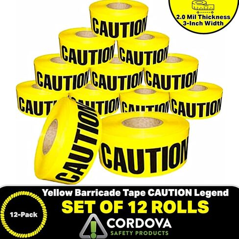 حزمة كبيرة من Cordova T15101، شريط حاجز تحذير أصفر 1.5 مل، 3 بوصات × 1000 قدم، 12 عبوة in Kuwait