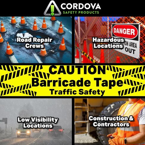 حزمة كبيرة من Cordova T15101، شريط حاجز تحذير أصفر 1.5 مل، 3 بوصات × 1000 قدم، 12 عبوة in Kuwait