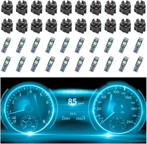20PCS Car LED Dash Lights - Super Bright Instrument Cluster Light Bulbs with T5 37 74 LED Bulbs & Twist Lock Socket - Universal 12V LED Lights for Car Interior Accessories (White) in Saudi Arabia