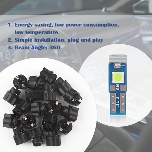20PCS Car LED Dash Lights - Super Bright Instrument Cluster Light Bulbs with T5 37 74 LED Bulbs & Twist Lock Socket - Universal 12V LED Lights for Car Interior Accessories (White) in Saudi Arabia