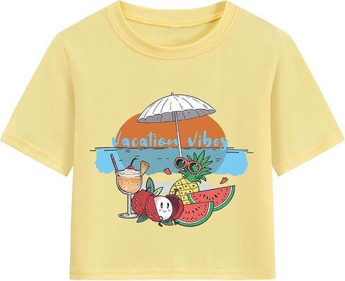 Tkria Girls Crop Top Shirt Summer Graphic Teen Girl Crewneck Short Sleeve Tshirt Tee Top 6-14 Years in Saudi Arabia
