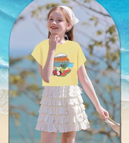 Tkria Girls Crop Top Shirt Summer Graphic Teen Girl Crewneck Short Sleeve Tshirt Tee Top 6-14 Years in Saudi Arabia