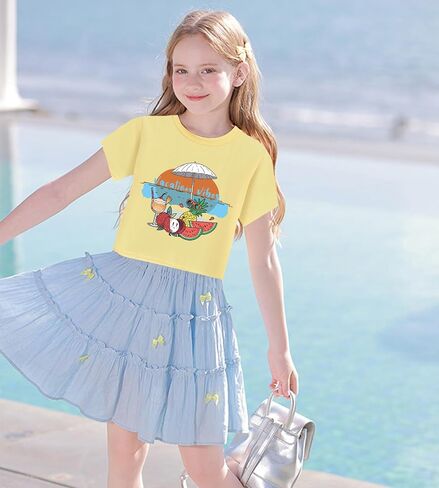 Tkria Girls Crop Top Shirt Summer Graphic Teen Girl Crewneck Short Sleeve Tshirt Tee Top 6-14 Years in Saudi Arabia