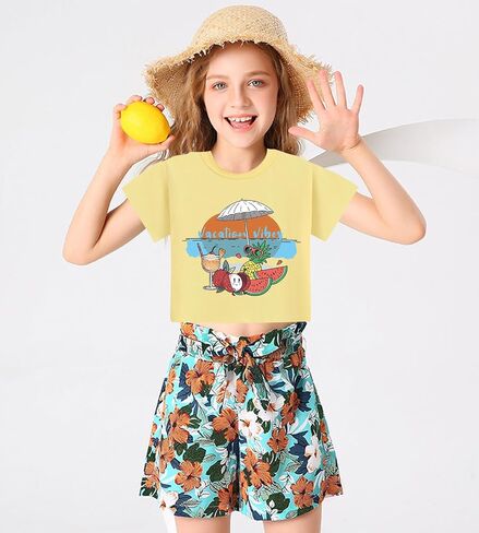Tkria Girls Crop Top Shirt Summer Graphic Teen Girl Crewneck Short Sleeve Tshirt Tee Top 6-14 Years in Saudi Arabia