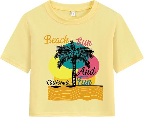 Tkria Girls Crop Top Shirt Summer Graphic Teen Girl Crewneck Short Sleeve Tshirt Tee Top 6-14 Years in Saudi Arabia