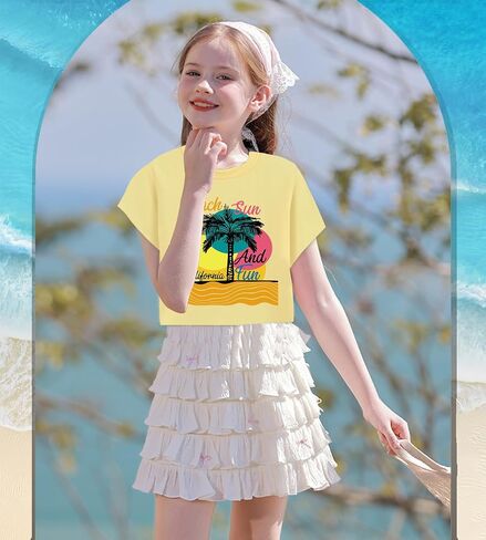 Tkria Girls Crop Top Shirt Summer Graphic Teen Girl Crewneck Short Sleeve Tshirt Tee Top 6-14 Years in Saudi Arabia