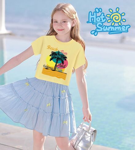 Tkria Girls Crop Top Shirt Summer Graphic Teen Girl Crewneck Short Sleeve Tshirt Tee Top 6-14 Years in Saudi Arabia