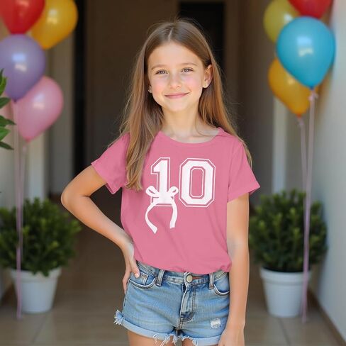 Girl Birthday Shirt 10th Birthday T-Shirt Bow 10 Year Old Bday Short Sleeve Tee Top Tenth Party Outfit in Saudi Arabia
