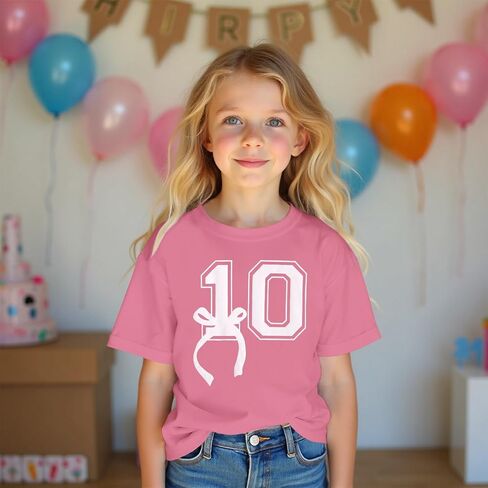 Girl Birthday Shirt 10th Birthday T-Shirt Bow 10 Year Old Bday Short Sleeve Tee Top Tenth Party Outfit in Saudi Arabia