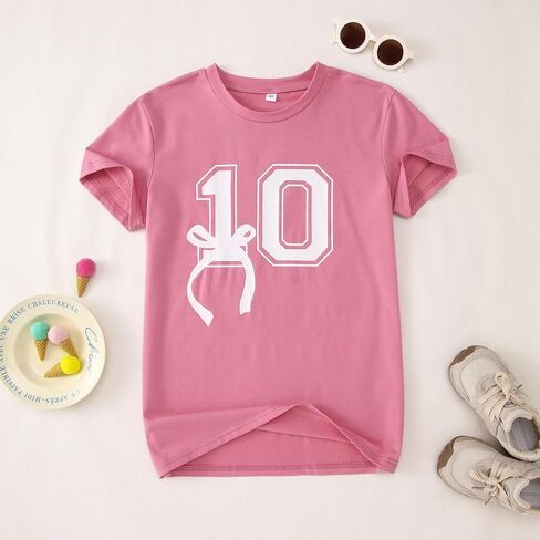 Girl Birthday Shirt 10th Birthday T-Shirt Bow 10 Year Old Bday Short Sleeve Tee Top Tenth Party Outfit in Saudi Arabia