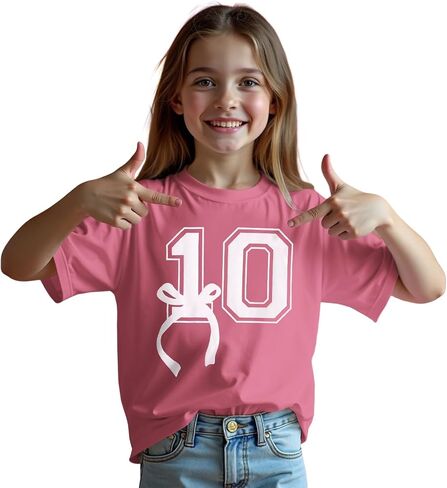 Girl Birthday Shirt 10th Birthday T-Shirt Bow 10 Year Old Bday Short Sleeve Tee Top Tenth Party Outfit in Saudi Arabia