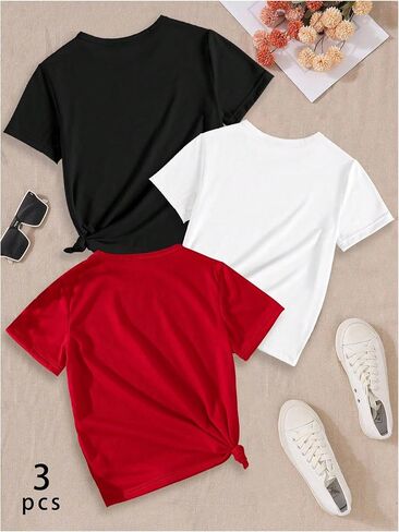 Floerns Girl's 3 Seat Heart Graphic Crew Neck T Shirt Shirt Shirt Shirt Shirt Shirt in Saudi Arabia
