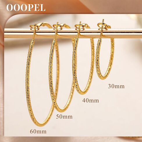 أقراط Gold Hoops للنساء ، 14 ألفًا من الذهب المطلي بالذهب الكبير ، أقراط خفيفة الوزن ذات الأوزان الخفيفة ، حلق فضي من الفضة الاسترليني الكبير للنساء 30 مم 50 مم 60 ملم in Kuwait