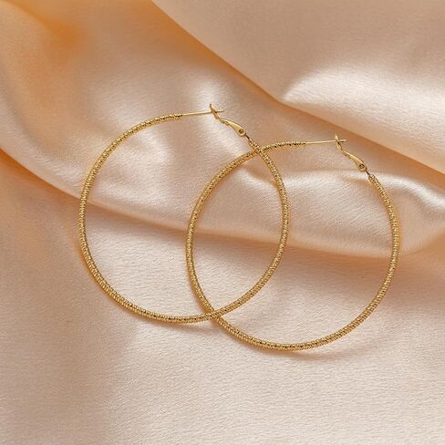 أقراط Gold Hoops للنساء ، 14 ألفًا من الذهب المطلي بالذهب الكبير ، أقراط خفيفة الوزن ذات الأوزان الخفيفة ، حلق فضي من الفضة الاسترليني الكبير للنساء 30 مم 50 مم 60 ملم in Kuwait