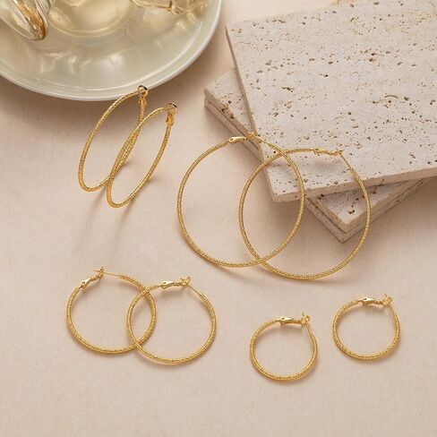 أقراط Gold Hoops للنساء ، 14 ألفًا من الذهب المطلي بالذهب الكبير ، أقراط خفيفة الوزن ذات الأوزان الخفيفة ، حلق فضي من الفضة الاسترليني الكبير للنساء 30 مم 50 مم 60 ملم in Kuwait