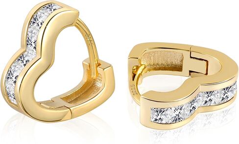 925 Sterling Silver Heart Orainrings أقراط طوق صغير للنساء الزركوني المكعب Zirconia 14k مقعدًا بالذهب مقعدًا أقراطًا خفيفة الوزن ، أقراط صغيرة من الأقراط للنساء العصرية in Kuwait
