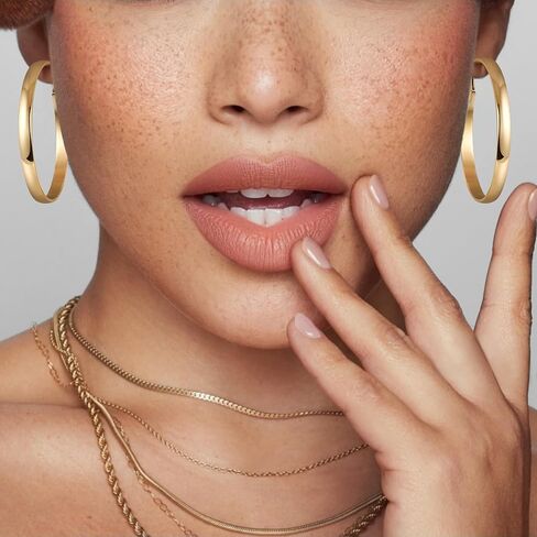Jewlpire 14K Gold Plated 925 Sterling Sliver Post Hoop Earrings, 4MM/5MM Thick Non Tarnish Lightweight Hoop Earrings for Women Trendy 20/30/40/50/60/70mm in Saudi Arabia