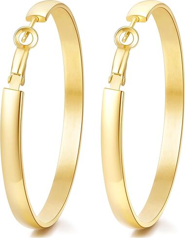 Jewlpire 14K Gold Plated 925 Sterling Sliver Post Hoop Earrings, 4MM/5MM Thick Non Tarnish Lightweight Hoop Earrings for Women Trendy 20/30/40/50/60/70mm in Saudi Arabia